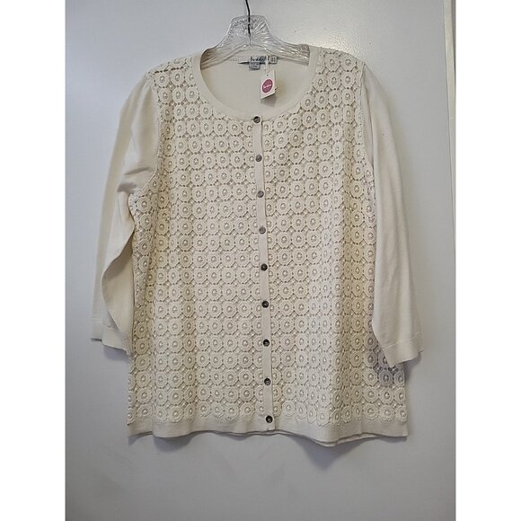 Boden Cardigan Crochet Lace 3/4 Sleeves Silk Blend Cream  14 NWT - Picture 1 of 6